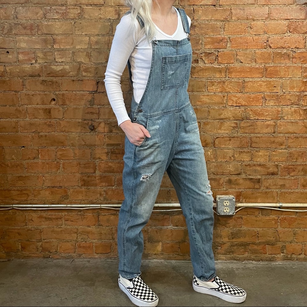 AG Distressed Denim Overalls